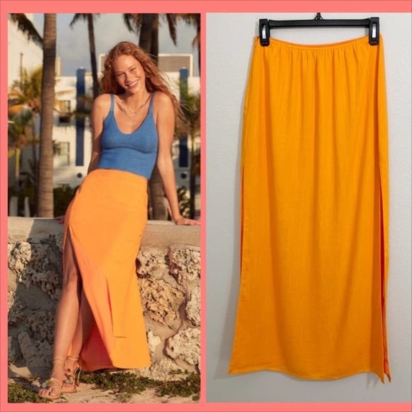 Lulus Dresses & Skirts - Lulu's Hitting It Off Orange Slit Midi Skirt size Small